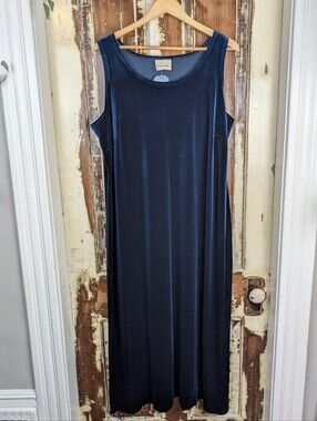 Vintage Tradition Blue Velvet Maxi Dress Size 20W Stretch Sleeveless Whimsigoth
